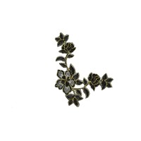 applicatie bloemen zwart met goud middelgroot