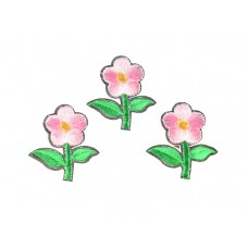bloem applicatie geborduurd fel groen roze klein (3 stuks)