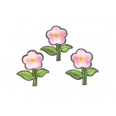 bloem applicatie geborduurd groen roze klein (3 stuks)