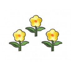 bloem applicatie geborduurd groen geel klein (3 stuks)