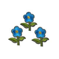 bloem applicatie geborduurde blauwe bloem klein (3 stuks)