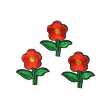 bloem applicatie geborduurde rode bloem klein (3 stuks)