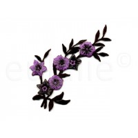 bloem geborduurde applicatie zwart lila