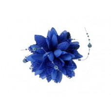 bloem corsage met parels kobalt blauw